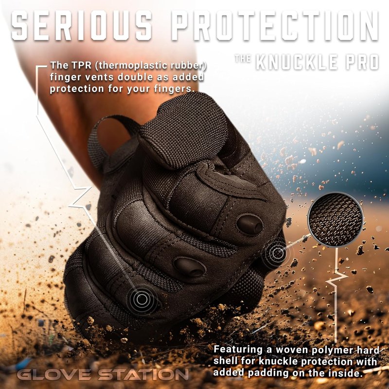 Touchscreen Utility Gloves for Men - Hard Knuckle Protection for Motorcycle, Airsoft & Outdoor Work | Black, Large