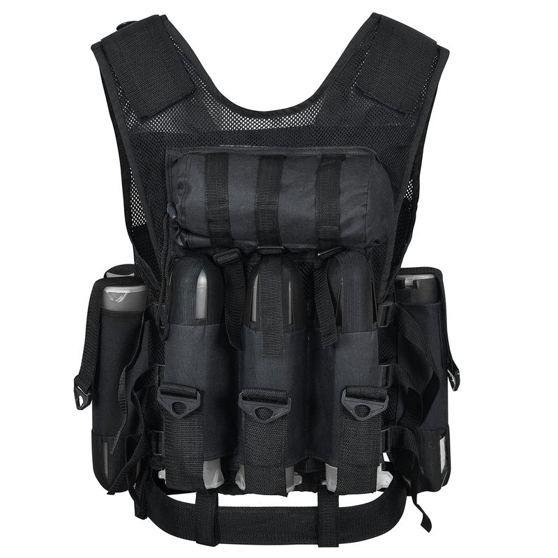 9 pod Paintball/Tactical Vest with Barrel Pouch and Neck protector Unisex Combat vest with Adjustable Sides and Shoulder to Fit all