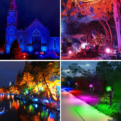 T-SUNUS Halloween Color Changing Solar Spot Lights Metal, RGB LED Landscape Spotlights IP65 Waterproof Spotlight 2-in-1 for Outdoor Uplighting Garden Pathway Christmas Trees Flag Pond Yard
