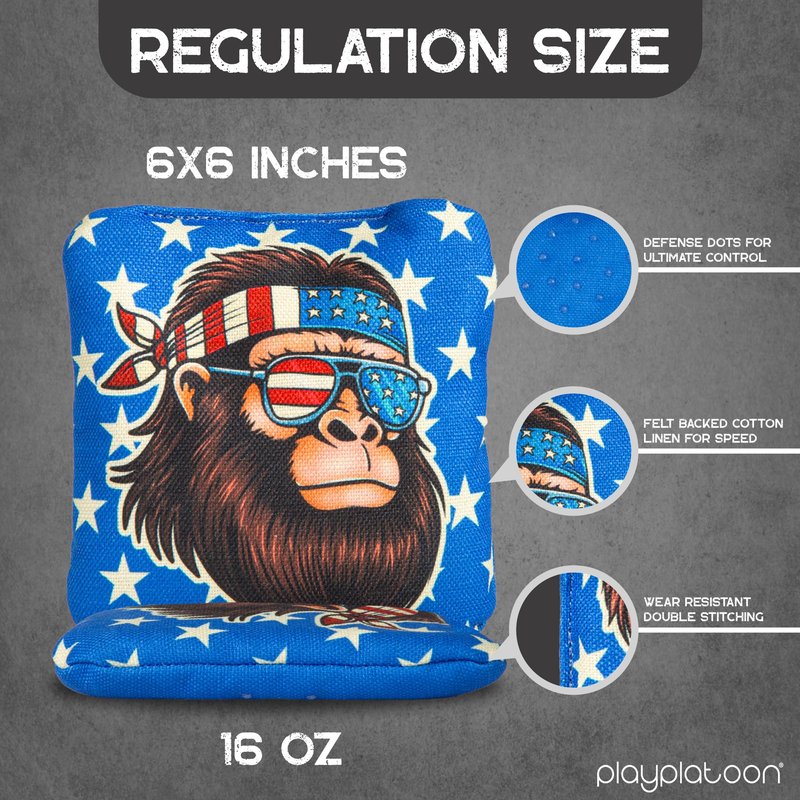 Play Platoon Competition Series Professional Cornhole Bags Set of 8 - Double Sided Slick and Stick with Rubber Sticky Dot Slow Side Corn Hole Bags for Tossing Game - Regulation Weight, Designed in USA