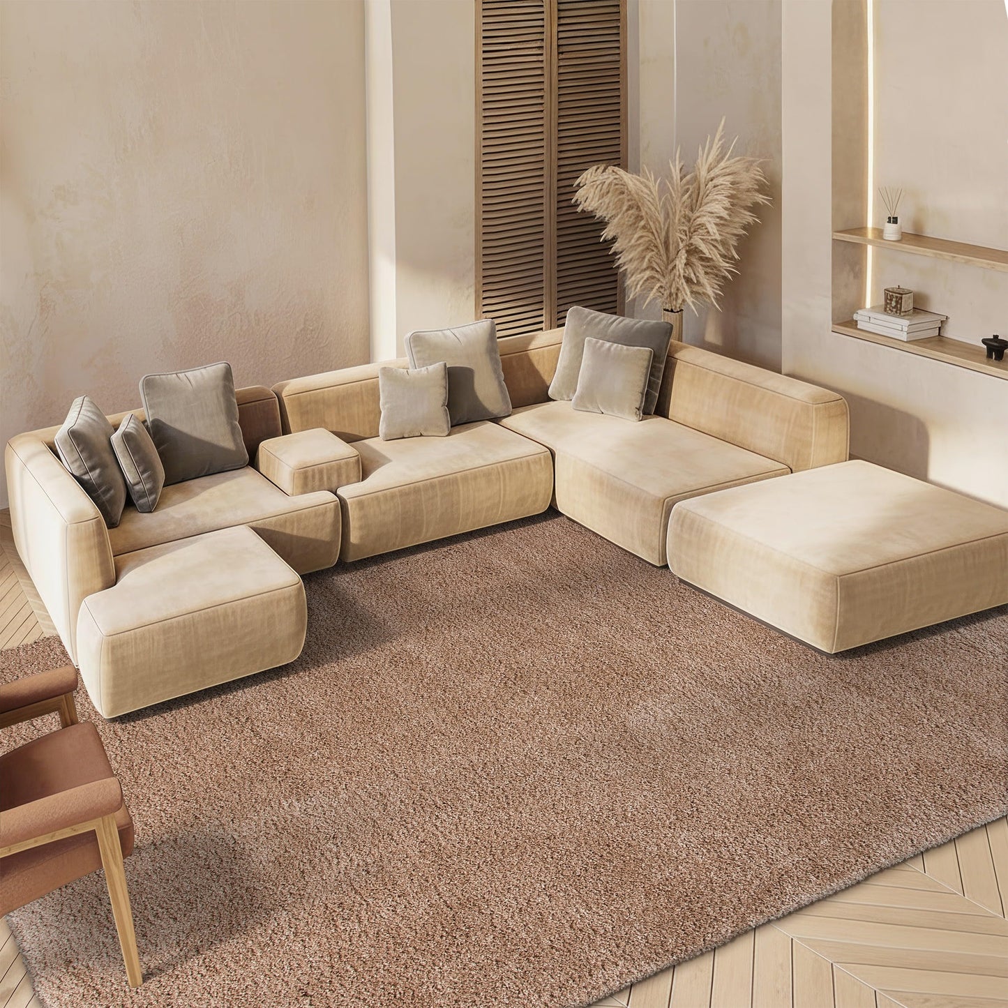 SAFAVIEH Milan Shag Collection Area Rug - 6' x 9', Dark Beige, Solid Design, Non-Shedding & Easy to Clean, Plush Thick Pile, Ideal for Living Room, Bedroom (SG180-1414)