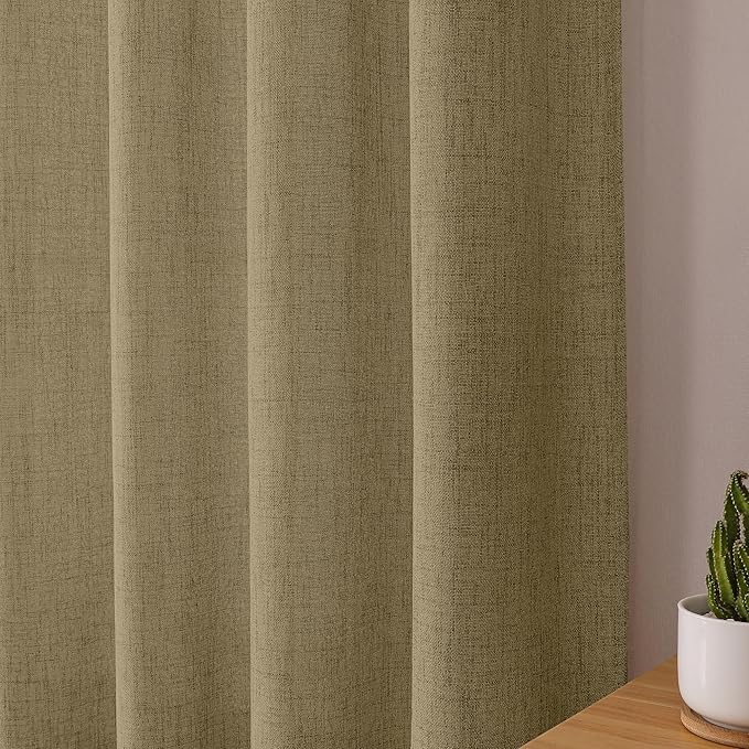 Tollpiz Linen Tier Curtain Rod Pocket Semi Sheer Half Kitchen Curtains Burlap Light Filtering Thick Linen Drape for Bathroom, 30 x 36 inches Long, Taupe, Set of 2 Panels