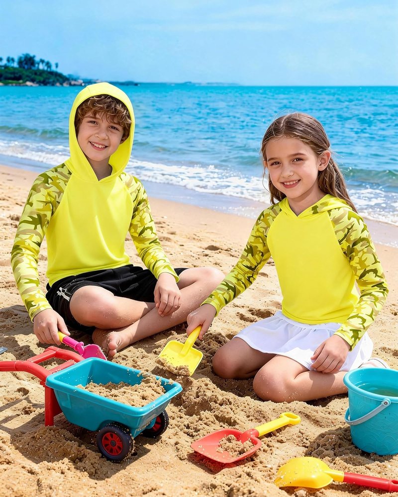 Boys Rash Guard Swim Hoodie - UPF 50+ UV Sun Protection Long Sleeve Fishing Shirt | Kids Water Shirt