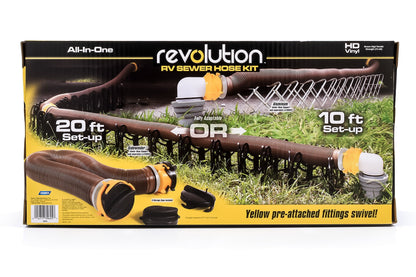 Camco Revolution Sewer Hose Kit with 360 Degree Swivel Fittings and 4-in-1 Elbow Adapter, Universal Fit, 20 Feet (39634)
