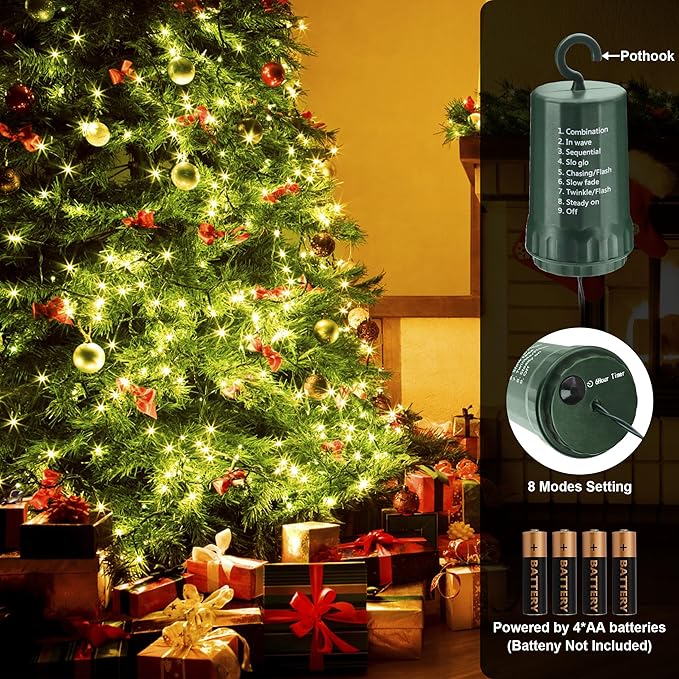 Christmas Light, 100 LED Battery Operated Christmas Lights with Timer for Indoor Outdoor Wreath Wedding Party Garden Home Decor, Waterproof, Warm White 39.5FT
