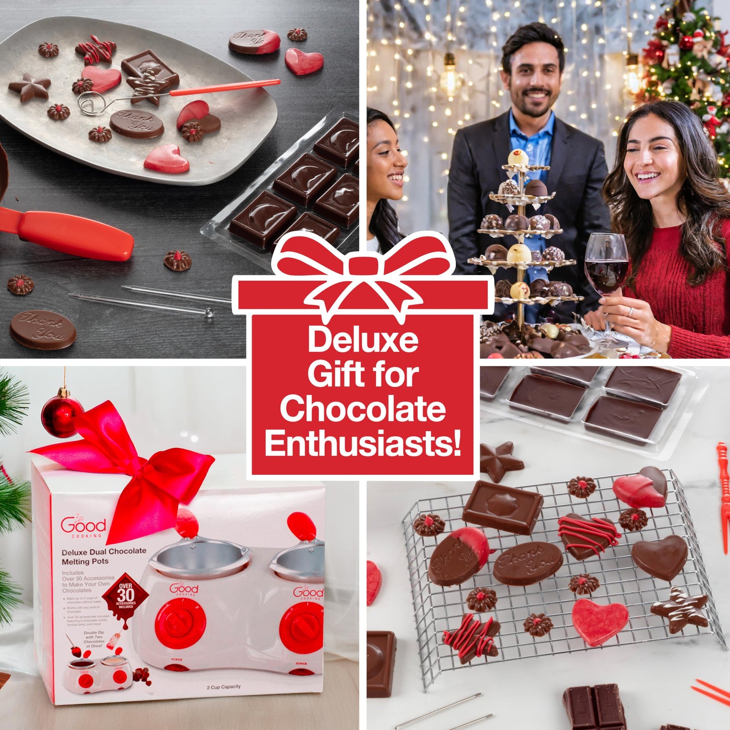 Dual Electric Chocolate Melting Pot Set- Halloween Candy Bar Making or Fondue Fountain Kit w/ 30 Bonus Accessories-Dip, Drizzle & Decorate Strawberries, Marshmallow, Snacks- Party Appetizers Desserts