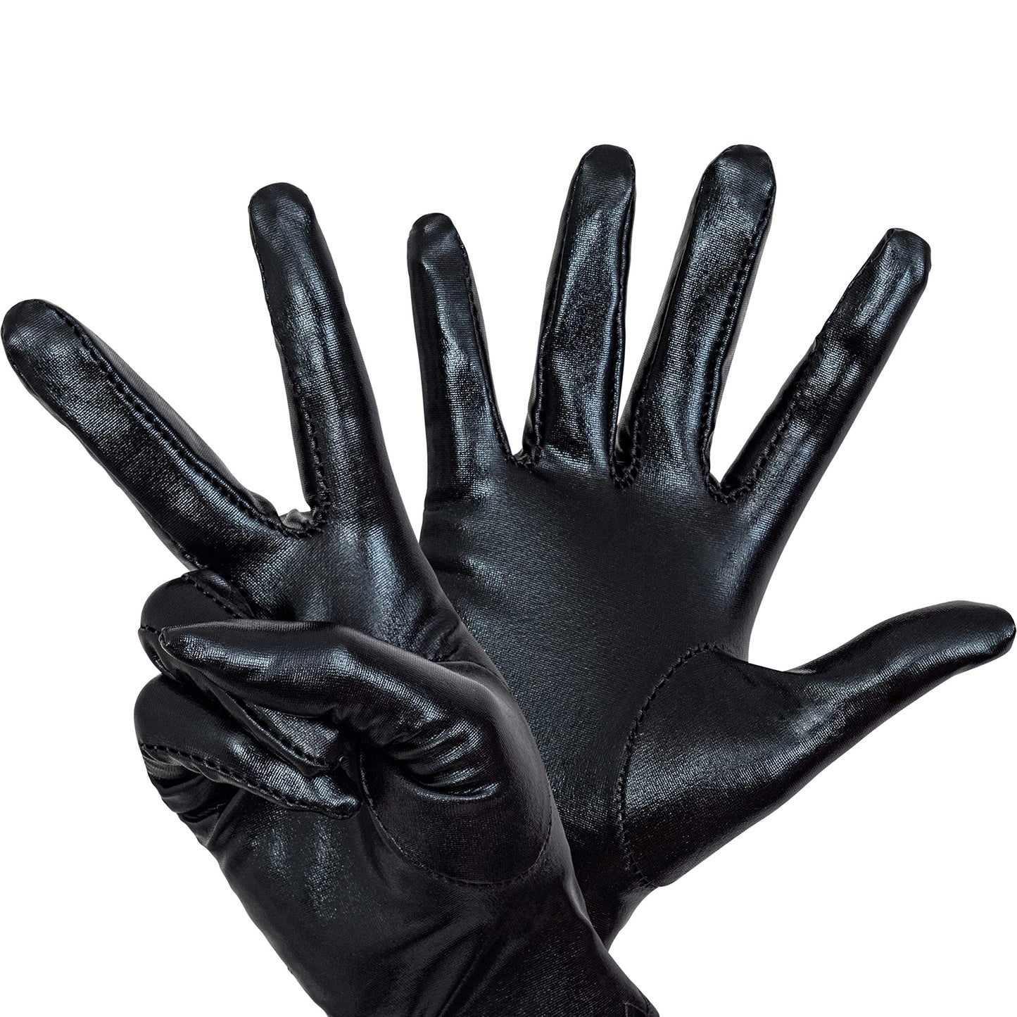 Skeleteen Metallic Black Costume Gloves - Shiny Black Superhero Evening Stretch Dress Glove Set for Men, Women and Kids