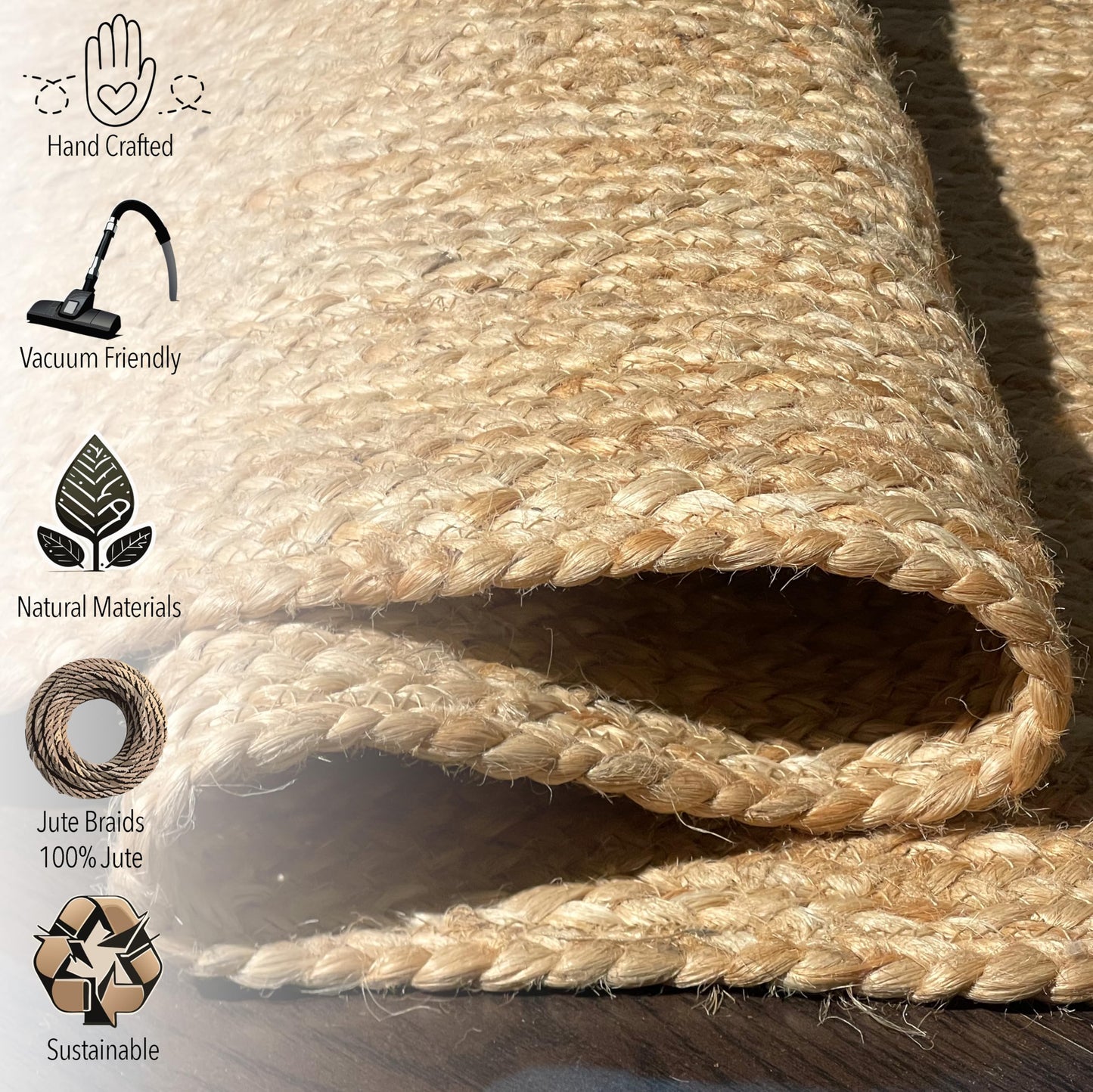 Chardin home Hand Woven Natural Jute Braided Area Rug – 6x9 Feet Rectangle | Vintage Boho Reversible Rug for Living Room, Bedroom, Dining Area, Entryway | Farmhouse Natural Fiber Floor Covering