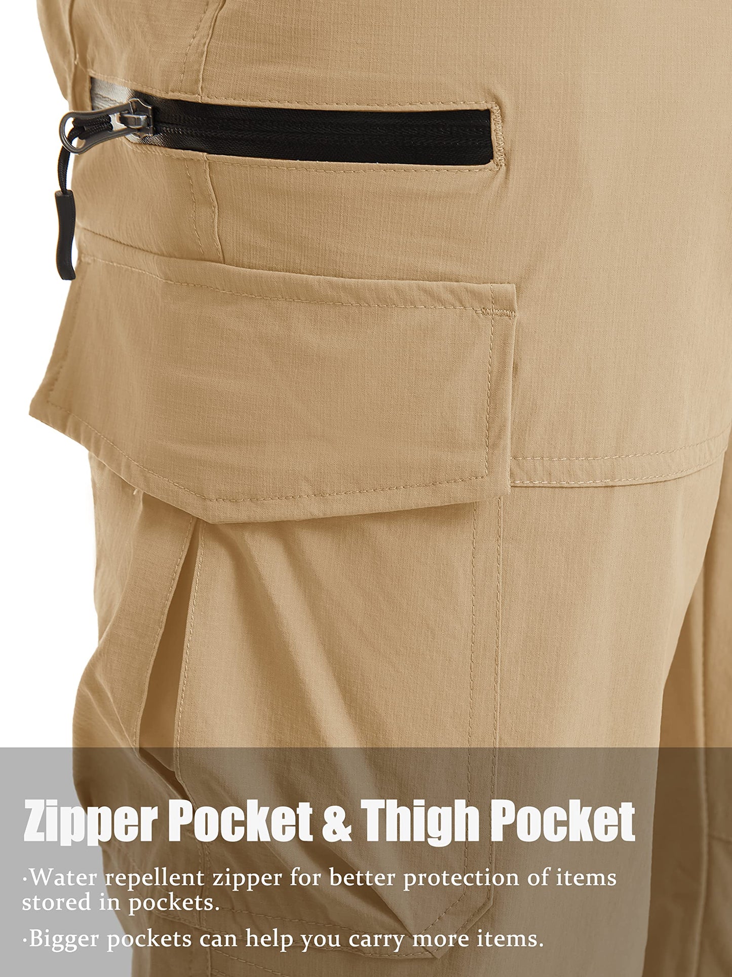 TACVASEN Men's Cargo Shorts Hiking Quick Dry 3/4 Long Shorts Below Knee Work Water Resistant Capri Pants with Drawstring Khaki