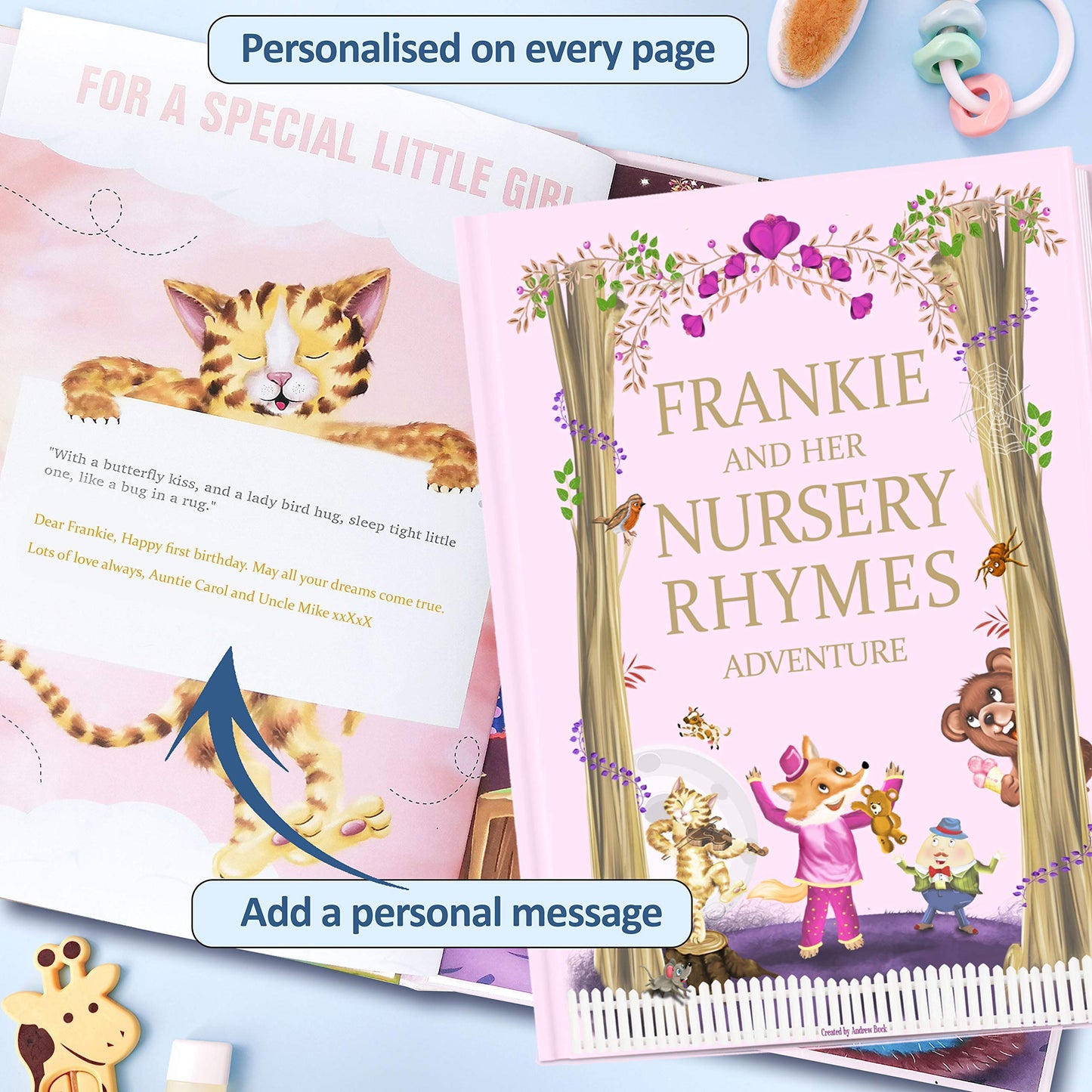 Book of Personalised Nursery Rhymes and Modern Poems for Baby and Child - Birthday, Baptism Gift