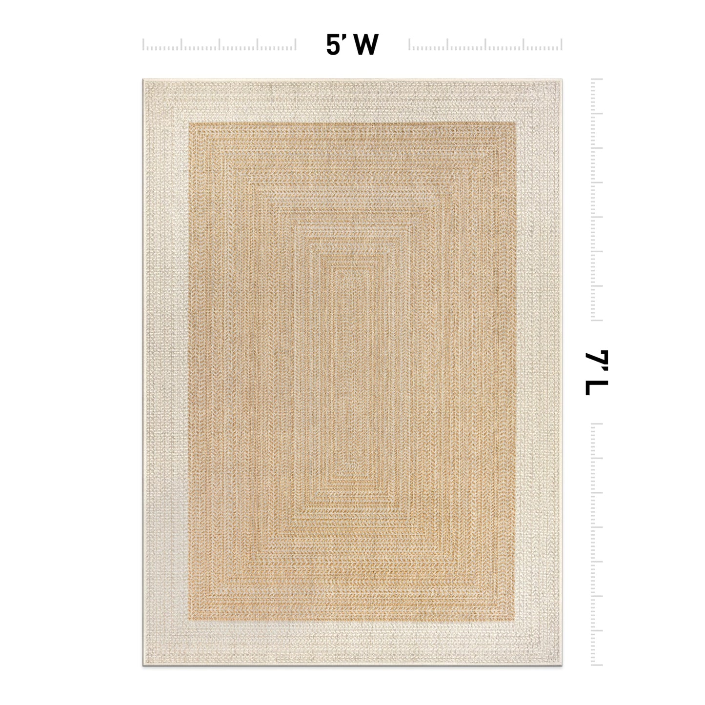 Rugshop Natural Braided Geometric Reversible Weather Resistant Indoor/Outdoor Area Rug, for Patio, Balcony and Living Room, 5' x 7'