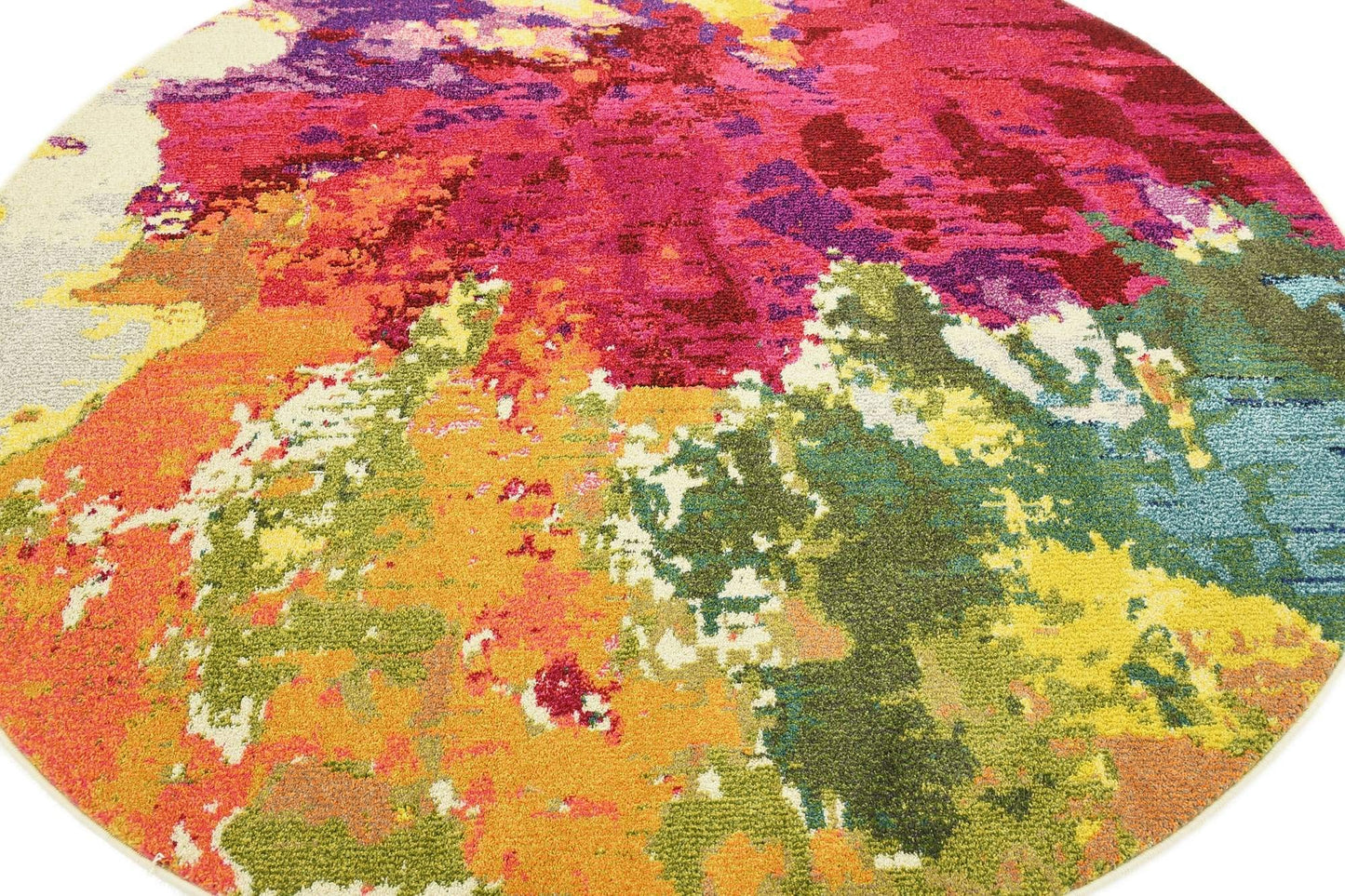 Unique Loom Estrella Collection Colorful, Abstract, Floral, Watercolors, Modern, Distressed Area Rug (6' 0 x 6' 0 Round, Multi/Pink)