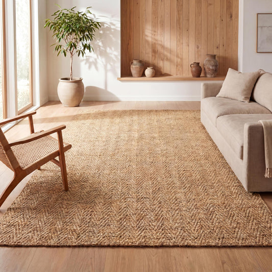 JONATHAN Y Espina Hand Woven Herringbone Chunky Jute Natural Indoor Area Rug, 5x8, Bohemian, Cottage, Easy-Cleaning for Living Room, Bedroom, Kitchen, Pet Friendly, Non-Shedding (NFR101A-5)