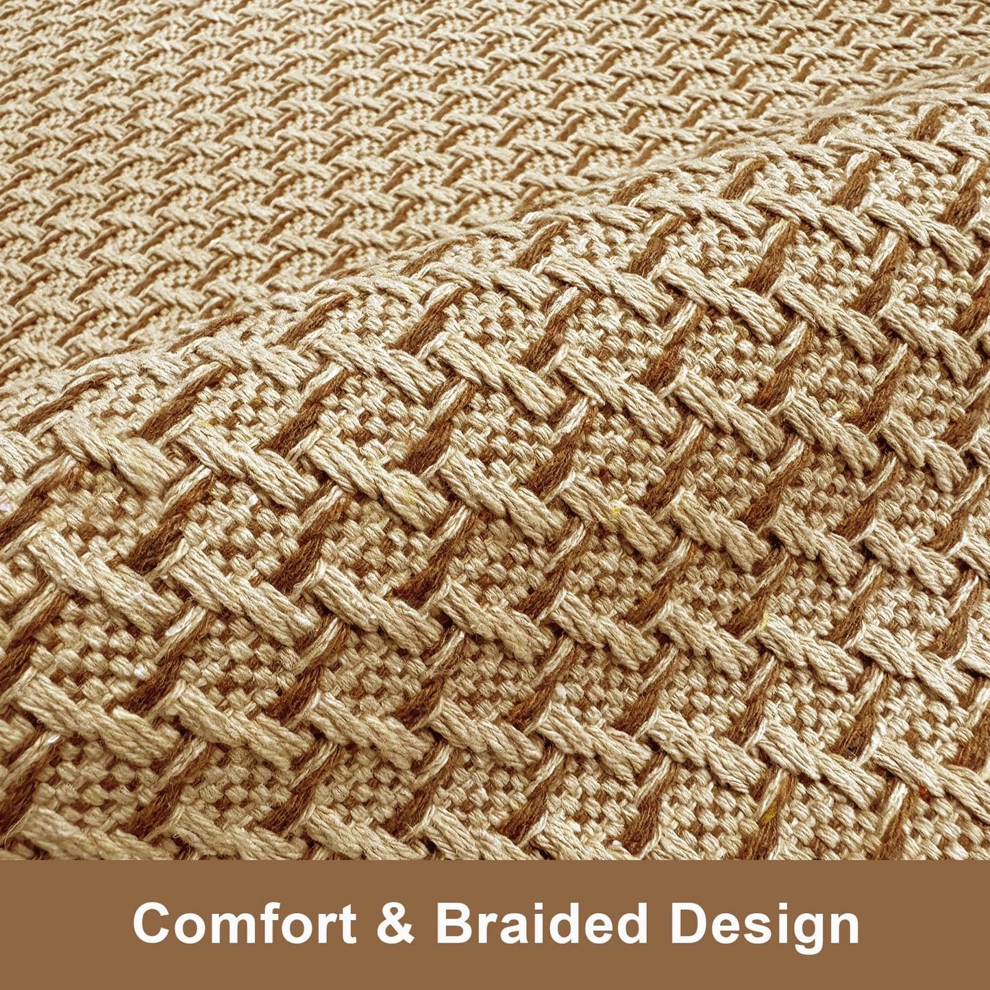 HAPACE Braided Rug Faux Jute Entryway Rug 2' x 5' Non-Slip Backing Machine Washable Natural Boho Area Rugs for Entryway, Bedroom, Living Room, Doormat, Farmhouse, Laundry, Kitchen, Dining Light Brown