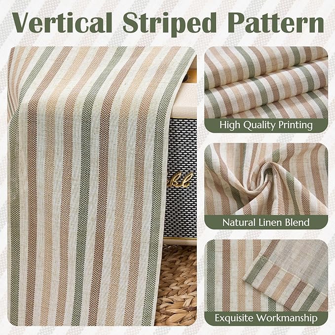 jinchan Colorful Striped Linen Kitchen Curtains 24 Inch Christmas Tier Curtains Farmhouse Modern Cafe Small Window Treatments Light Filtering Rod Pocket for Living Room Bathroom 2 Panels Multi Green