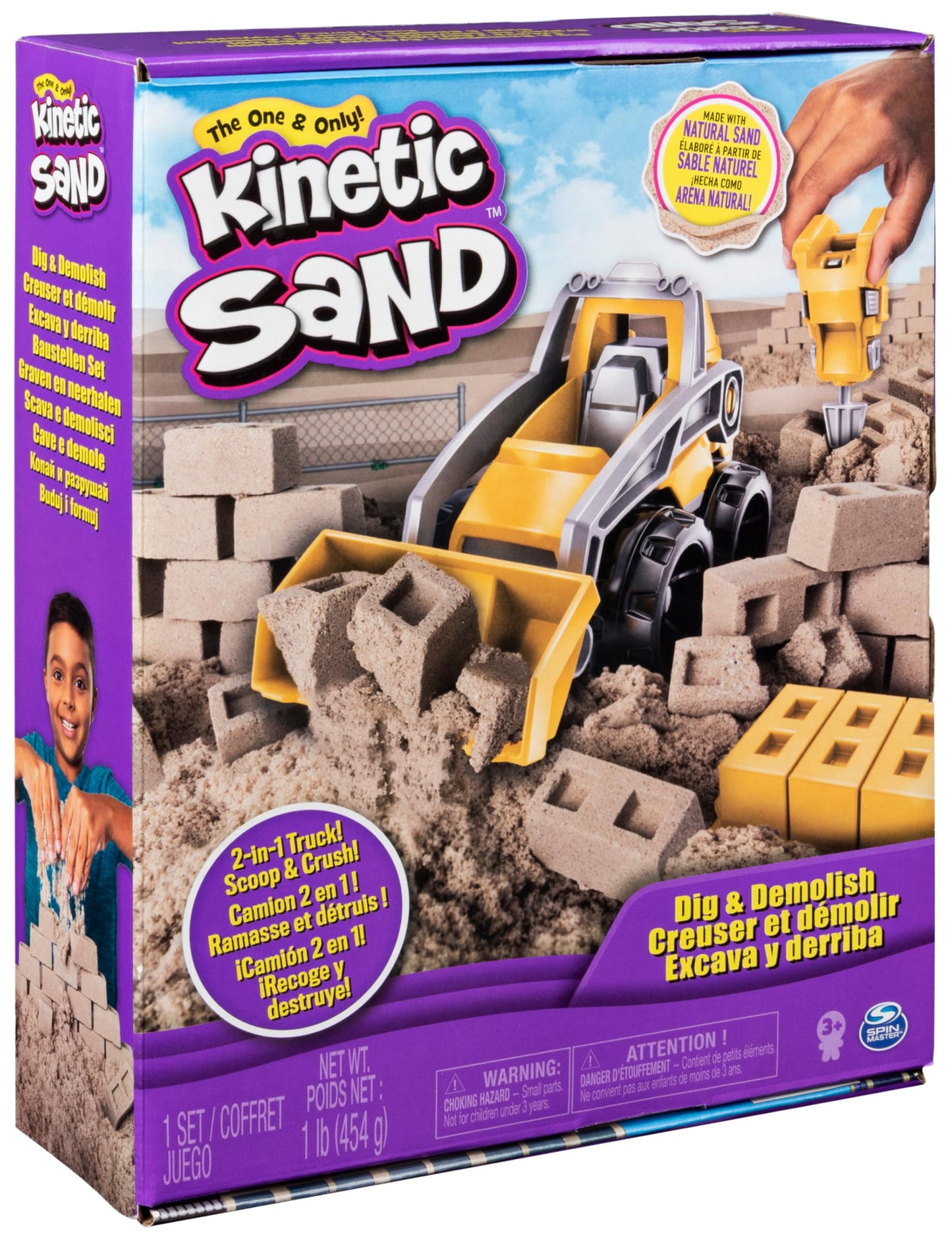 Kinetic Sand, Dig & Demolish Truck Playset with 453 g of Kinetic Sand, for Kids Aged 3 and Up