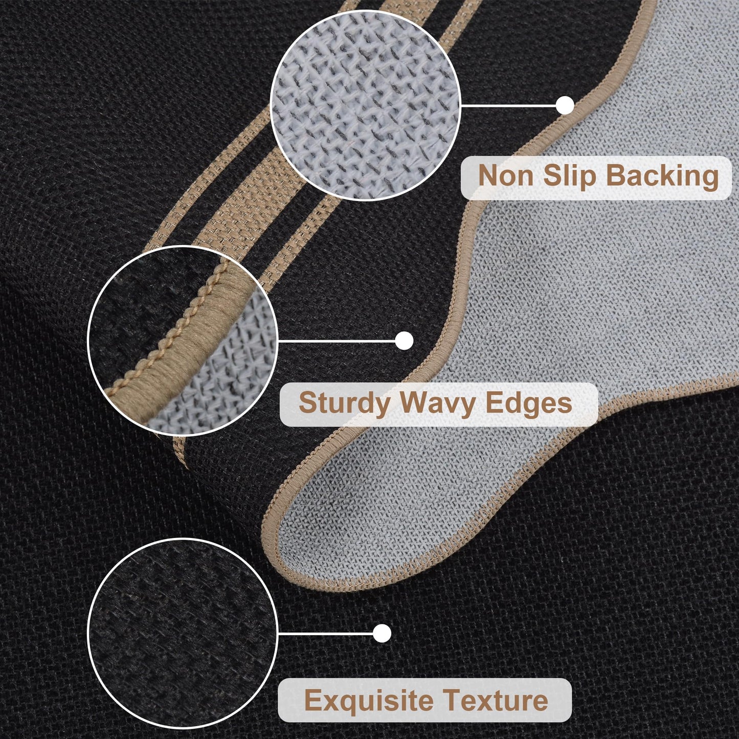 5x7 Scalloped Rug Easy Jute Washable Outdoor Patio Rug for Living Room Indoor Outdoor Black Geometric Neutral Carpet for Backyard Patio Dining Room