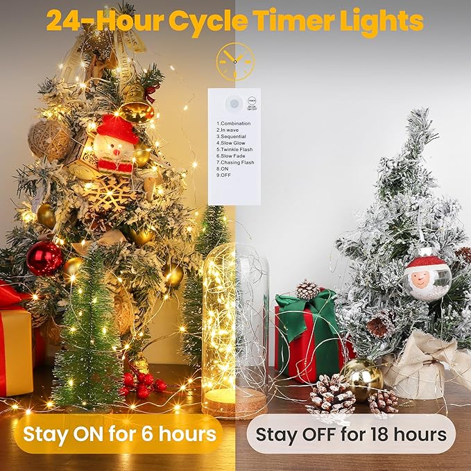Mlambert LED Fairy Lights Battery Operated with Timer, Rechargeable Mini Twinkle Lights for Christmas Decor Holiday Party, 98.4FT(16.4x6), Warm White