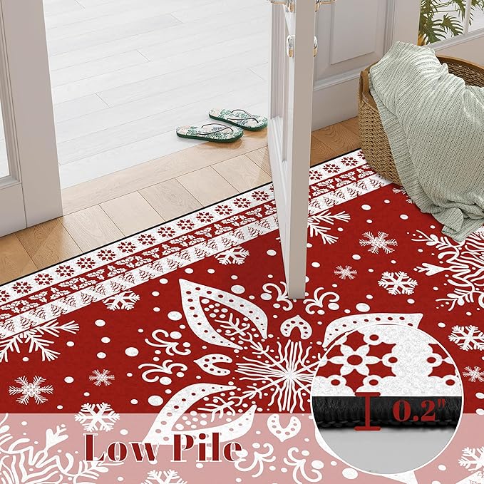 5' X 7' Christmas Rugs Indoor Snowflake Area Rugs for Living Room Bedroom Dining Room Classroom Dorm Fluffy Red Snowfall Carpet for Girls Kids Women Floor Mat Xmas Decor