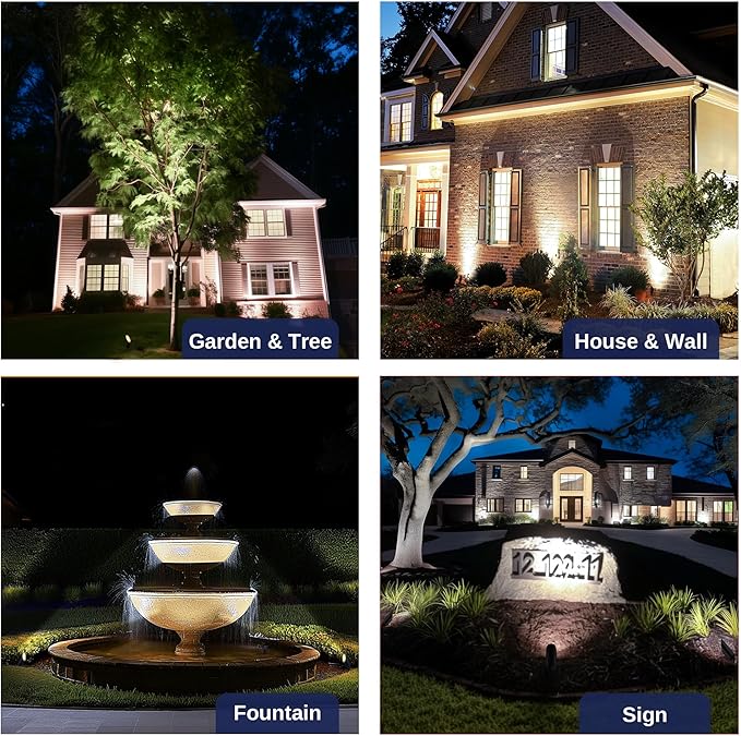 Gardenreet Brass Spot Light Low Voltage - Outdoor Landscape Spotlights, 12V Landscaping LED Uplights, Hard-Wired All Weather Black for Backyard Lawn with Day Light Changeable Bulbs (8 Pack)