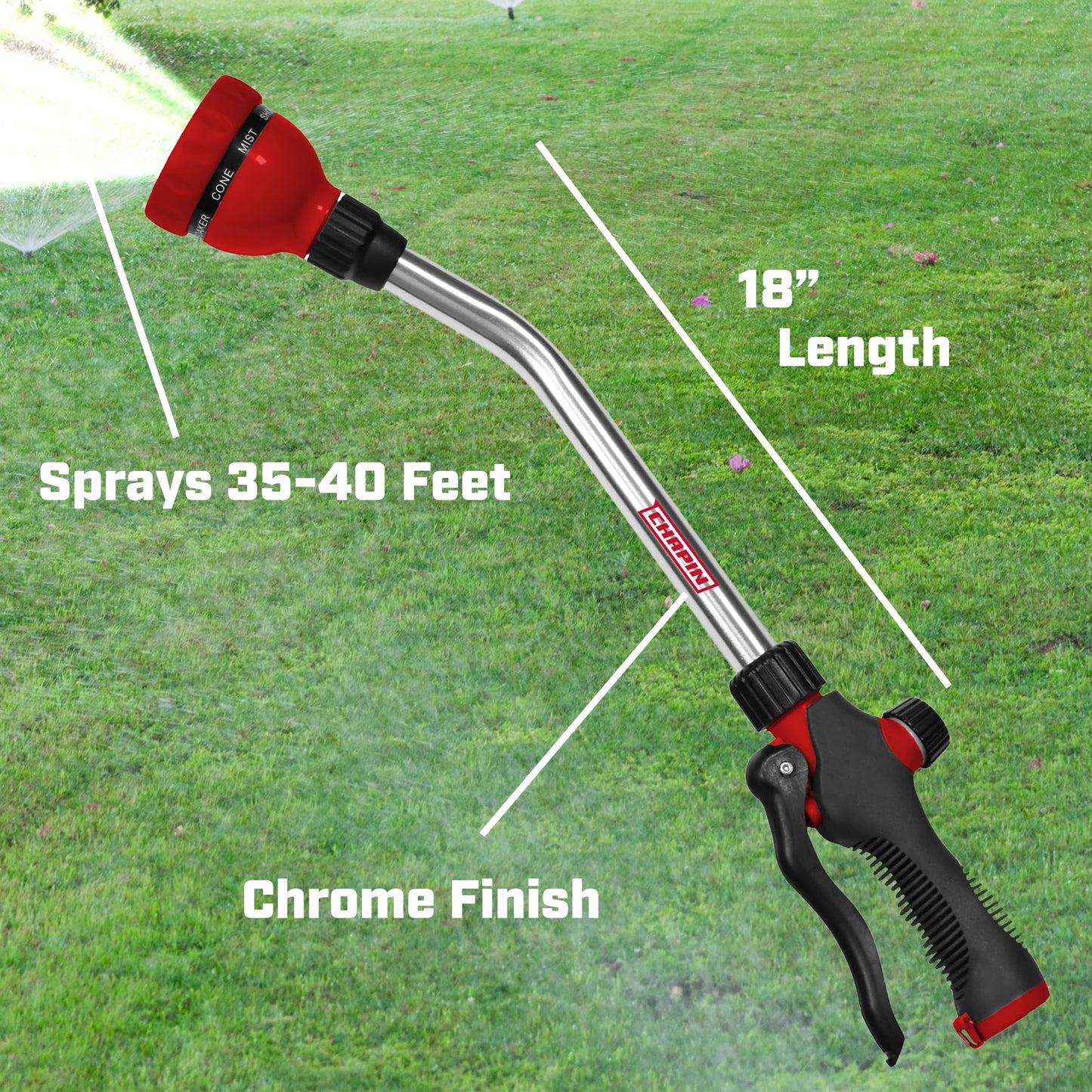 Chapin 4672 18-inch with 8 Pattern Rotatable Nozzle and Adjustable 180-degree Spray Head Watering Wand