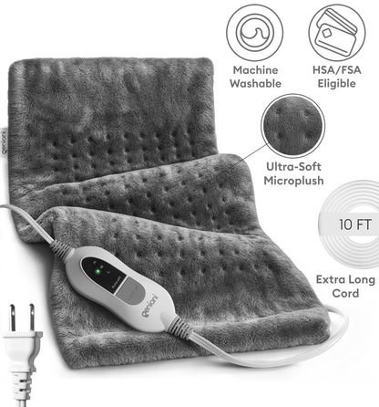 GENIANI Electric Throw - XL Electric Heating Pad for Back Pain & Cramps Relief, Birthday for Women Men Auto Shut Off, Machine Washable, Heat Pad for Neck & Shoulder, 12×24", Tabby Gray