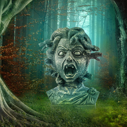 EVAPLUS 12 inch Electronic Animated Medusa Bust,Indoor/Outdoor Halloween Decoration,Creepy Tabletop Decor