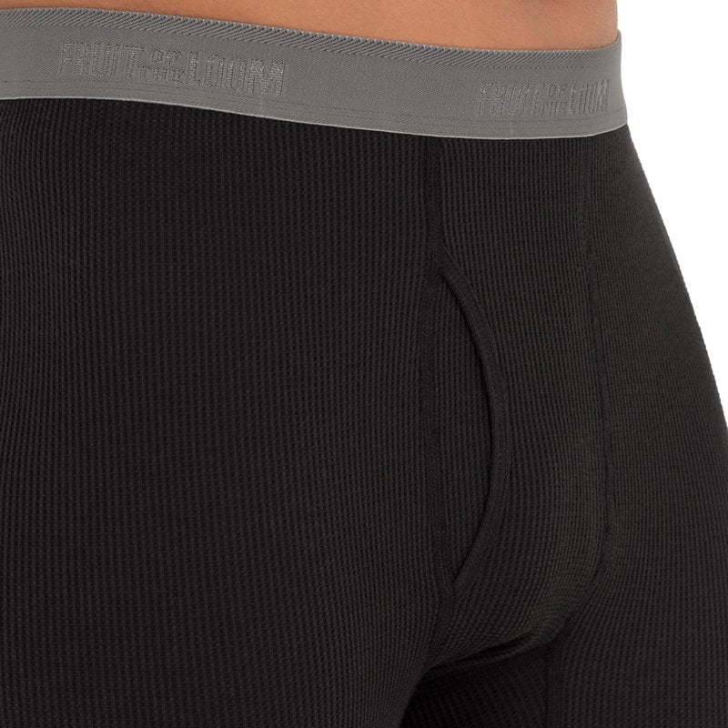 Fruit of The Loom Men's 2-Pack Recycled Waffle Thermal Underwear Bottom, Black/Greystone Heather, X-Large