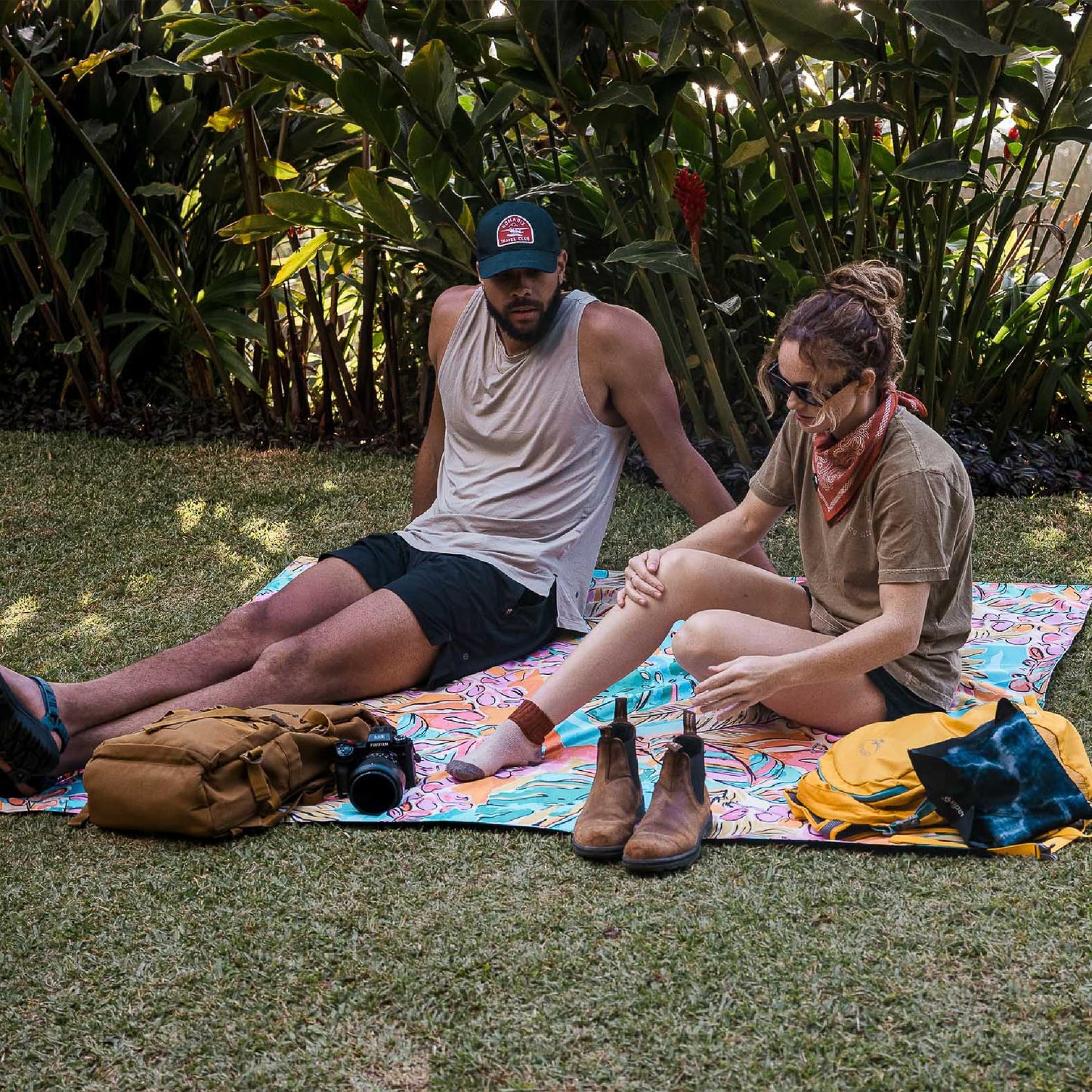 Nomadix Festival Blanket - Perfect for Picnics, Camping, & Lawn Seating - Plush Top & Water Resistant Base - Made with Post Consumer Recycled Materials - Jungle - 60x72