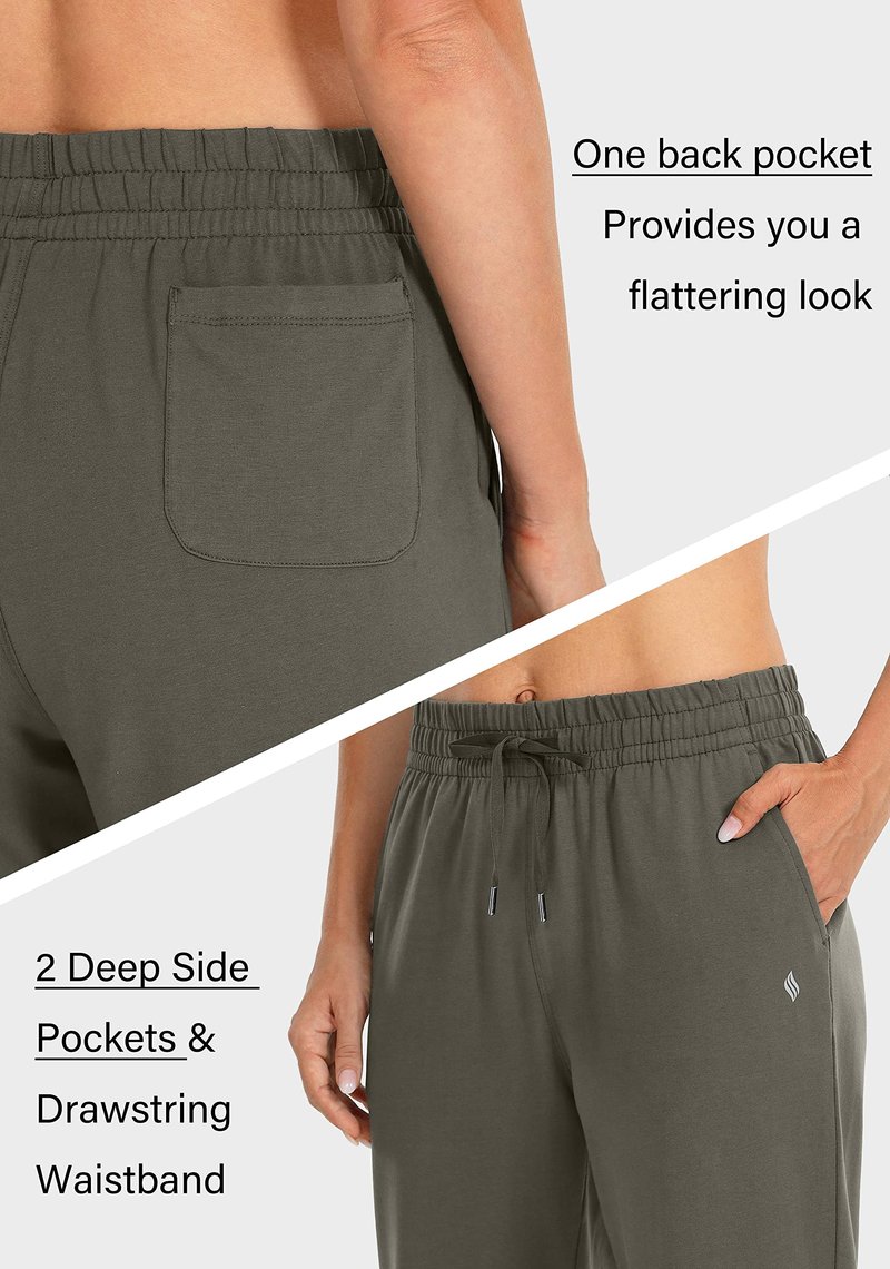 SANTINY Women's Cotton Sweatpants Yoga Lounge Casual Pants Open Bottom Sweat Pants for Women with Pockets (Olive_M)