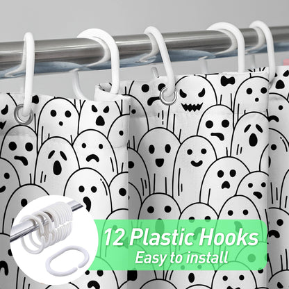 Spooky Ghost Shower Curtain, Waterproof Fabric with Hooks - 72x72 Inch, Perfect for Halloween Bathroom Decor