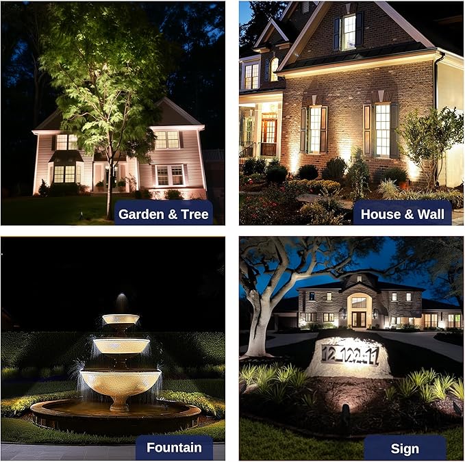 Gardenreet Die-Cast Brass Spot Light Outdoor - 12V Uplighting Waterproof, LED Low Voltage Landscape Lights Metal, Bronze for Fence Fountain with Bright White MR16 Replaceable Bulbs (12 Pack)