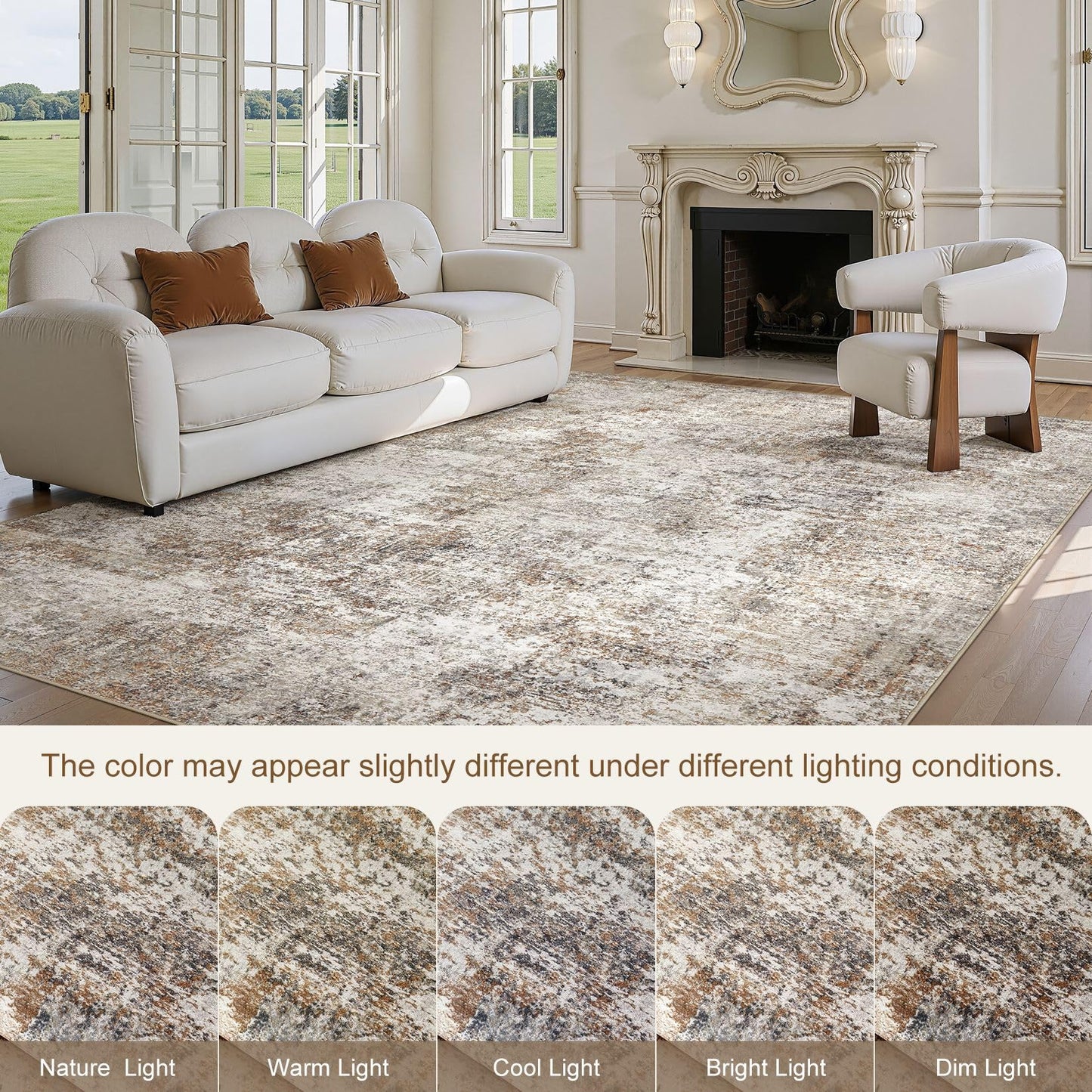 10x14 Area Rugs for Living Room: Washable Large Neutral Abstract Rug Soft Non Slip Stain Resistant Low Pile Indoor Carpet for Bedroom Dining Room Nursery Office Playroom - Brown Grey