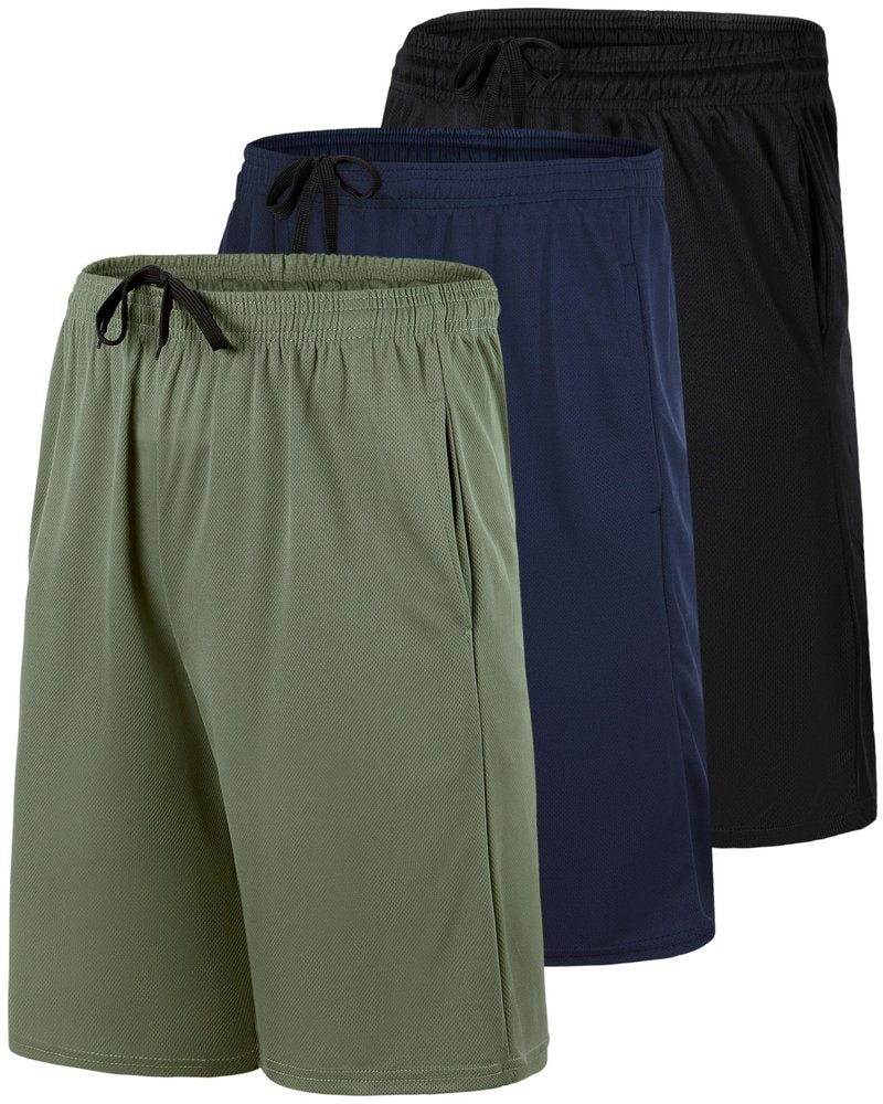 Real Essentials 3 Pack: Men’s 9" Mesh Basketball Shorts | Long Athletic Performance Gym Short with Pockets - Set 3, M