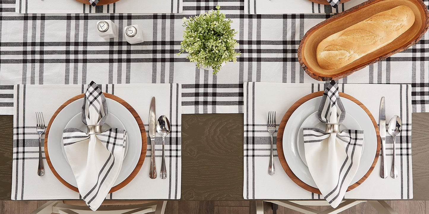 DII Home Sweet Farmhouse Plaid Tabletop Collection, Placemat Set, 13x19, French Stripe, Black