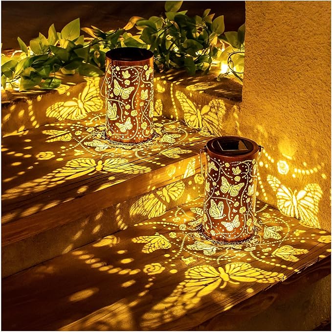 Butterfly Solar Lanterns Outdoor Waterproof Hanging Solar Lights Butterfly Gifts for Women Men Metal Decorative LED Lanterns for Garden Decor,Yard,Patio,Lawn,Tabletop,Pathway,Landscape