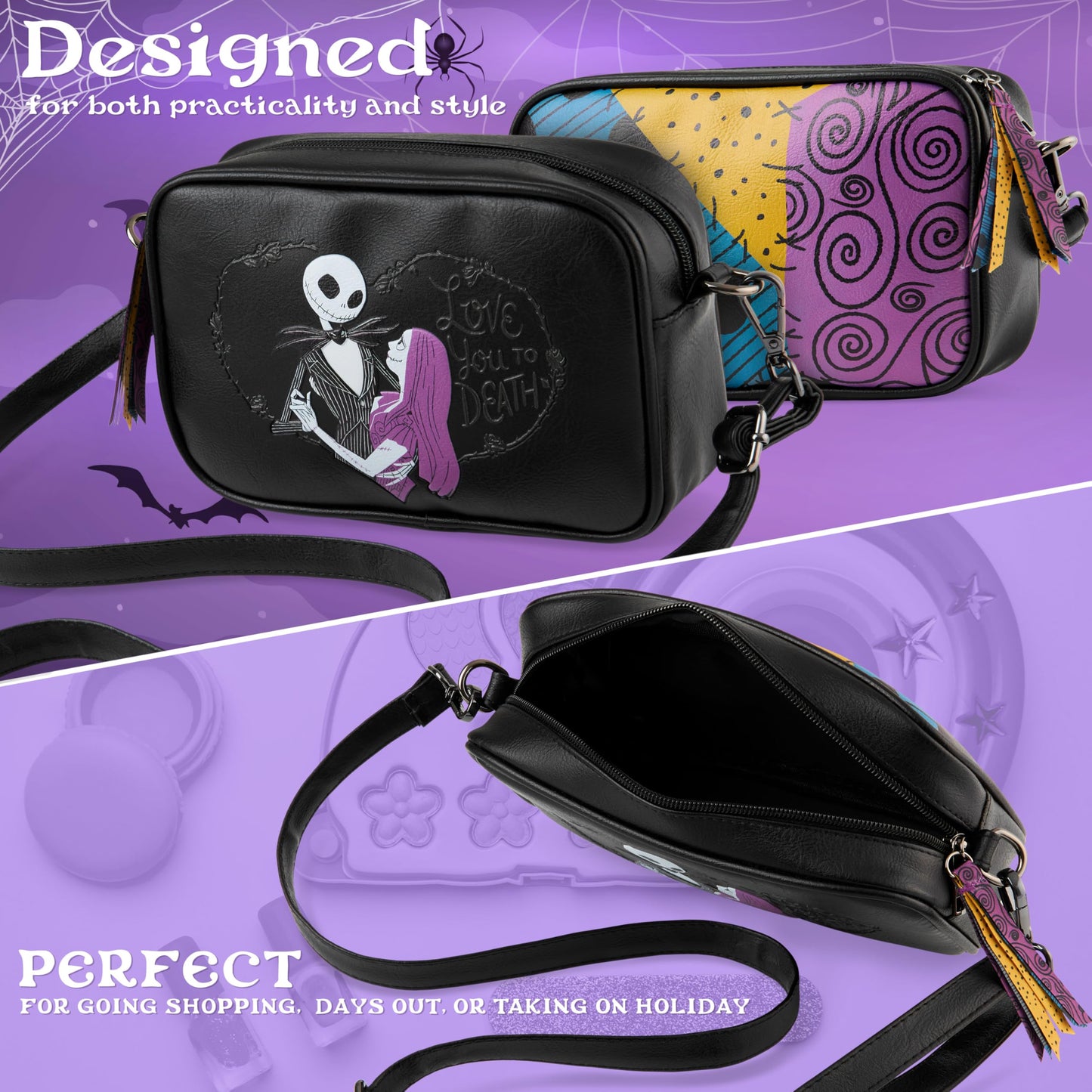 Disney The Nightmare Before Christmas Crossbody Bags for Girls, Teens, Faux Leather Girls Shoulder Bag for Halloween, Cute Stuff, Gifts for He (Black Jack)