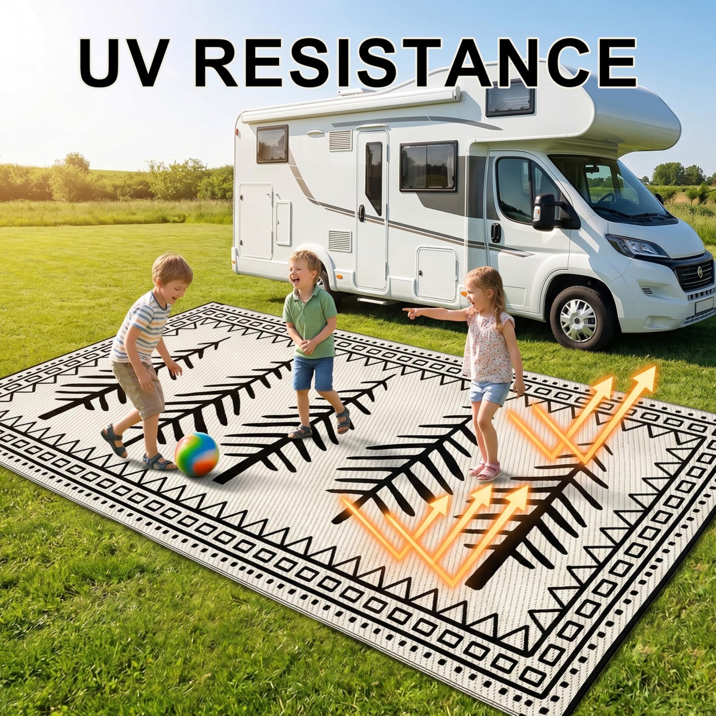 CircleRoad RV Outdoor Rug 9x12 Waterproof Patio Rug Mat with 4 Stakes UV Resistant Reverisble Plastic Straw Outdoor Rug with Carry Bag for RV Camping Picnic Beach
