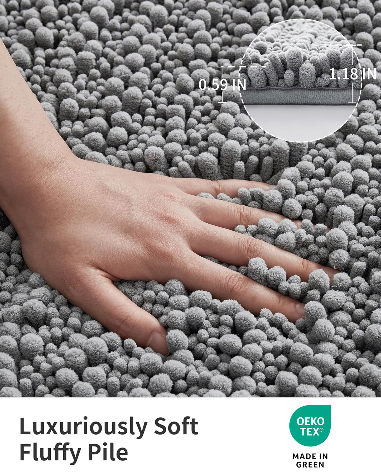 ILANGO Bathroom Rugs Light Grey 36x24,Extra Soft Absorbent Chenille Bath Rugs,Thick Non-Slip Shaggy Bath Mat,Machine Washable Quick Dry Bath Mats for Bathroom Floor, Tub, Shower Accessories