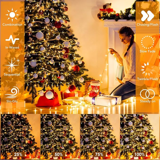 2 Pack 33Ft 200 LED String Light Battery Powered, Outdoor Waterproof Warm White String Lights with Remote, Dimmable Twinkle Lights for Bedroom Wedding Party Classroom Tree Christmas Decoration