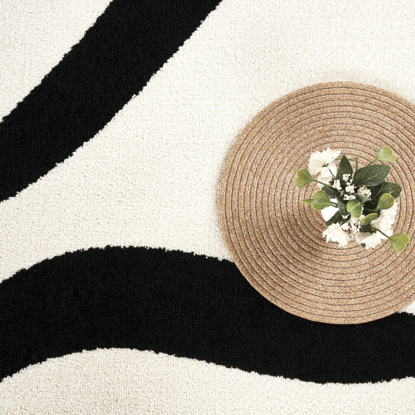 Abani Black and Cream Area Rug | 4' x 6' White Abstract Swirl Wave Carpet | Beige/Ivory Geometric Wave Design | for Living Room, Bedroom and Office | Medium Pile