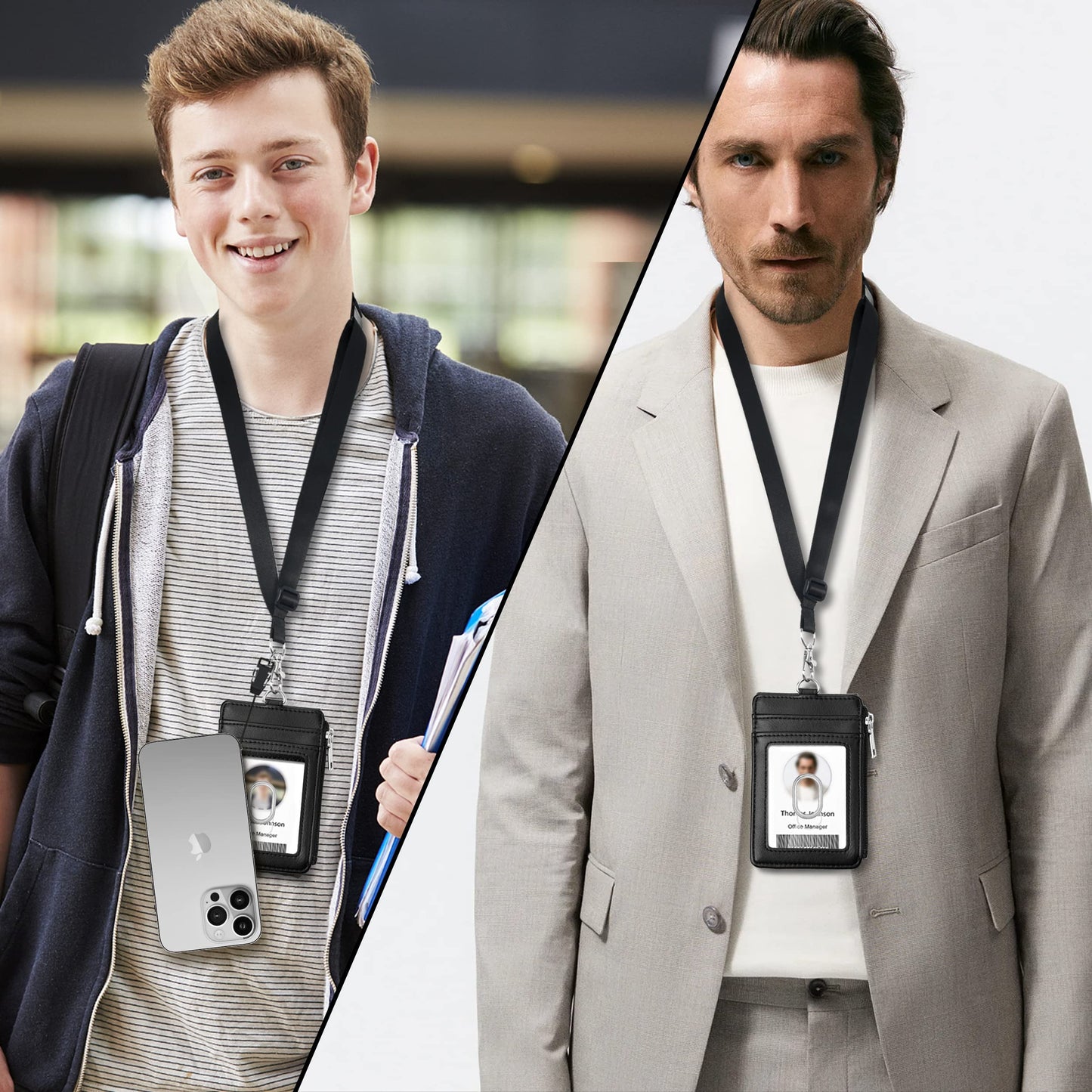 ELV Badge Holder, ID Card Wallet with 5 Card Slots, 1 RFID Blocking Pocket, Retractable Reel and Neck Lanyard Strap for Offices, School, Driver Licence