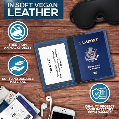 Ciana Passport Holder for Men and Women - PU Leather Passport Cover and Card Holder - Combo Slim Passport Holder with Card Protector Slot, Travel Must Haves (Light Blue)