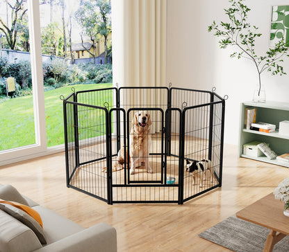 HOMIDEC Dog Pen, 8 Panel Puppy Pen with Door, High 80cm Indoor/Outdoor Pet Exercise Playpen, Portable Detachable Animal Run Enclosures for Dogs, Puppies, Cats, Rabbits and Other Animals (Black)