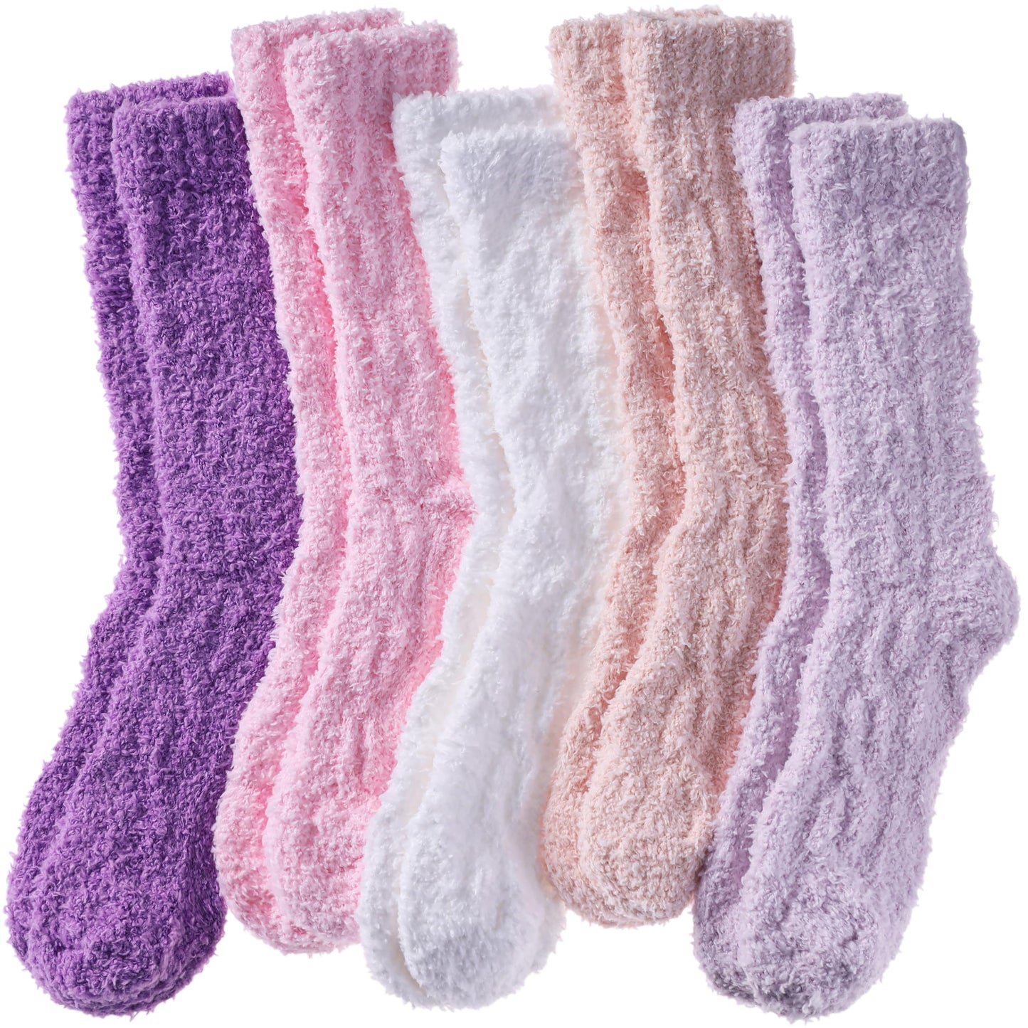 NOCIN COLOR Womens Fuzzy Socks Cozy Fluffy Slipper Soft Winter Warm Home Sleeping Christmas Socks（5 Pairs Solid Color D）