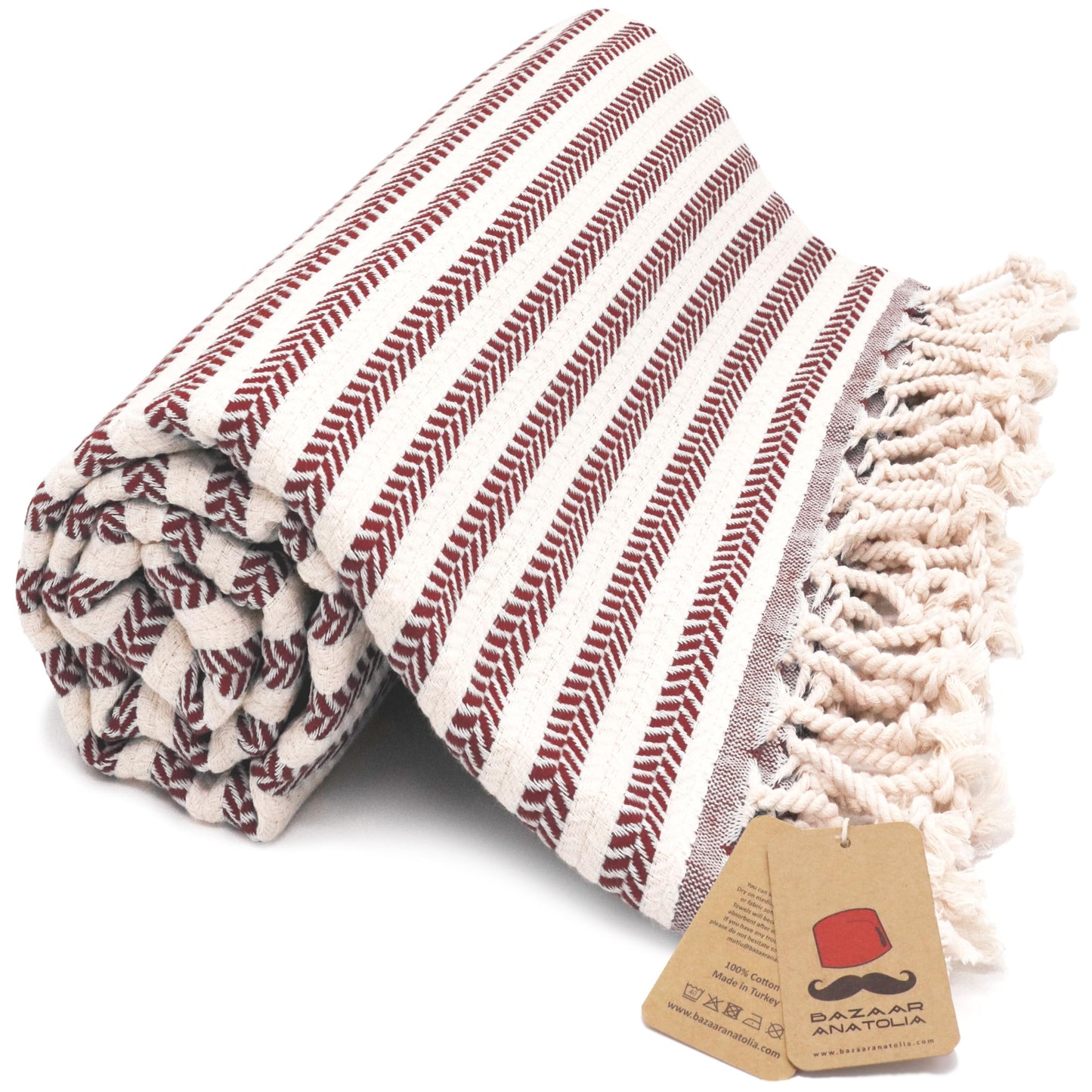 Bazaar Anatolia Turkish Beach Towel – 100% Cotton, Quick Dry, Sand Free Towel for Bathroom, Travel, Camping – Oversized 71x39 Inches – Arpa Maroon