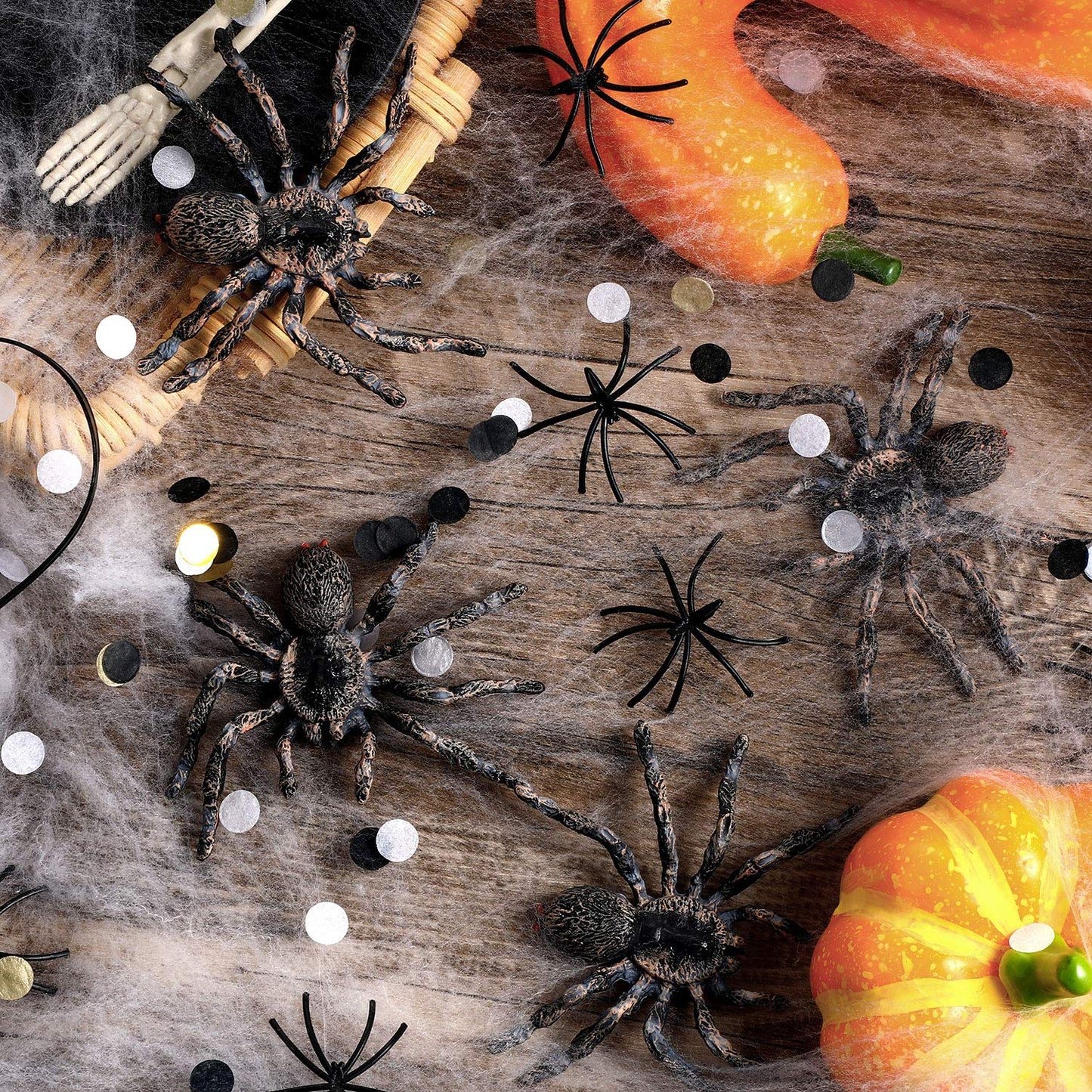 4 Pieces Realistic Spider Giant Fake Spider Action Model Plastic Animal Tarantula Toy Figures Lifelike Educational Toy for Girls and Boys, Halloween Prank Props Party Supplies