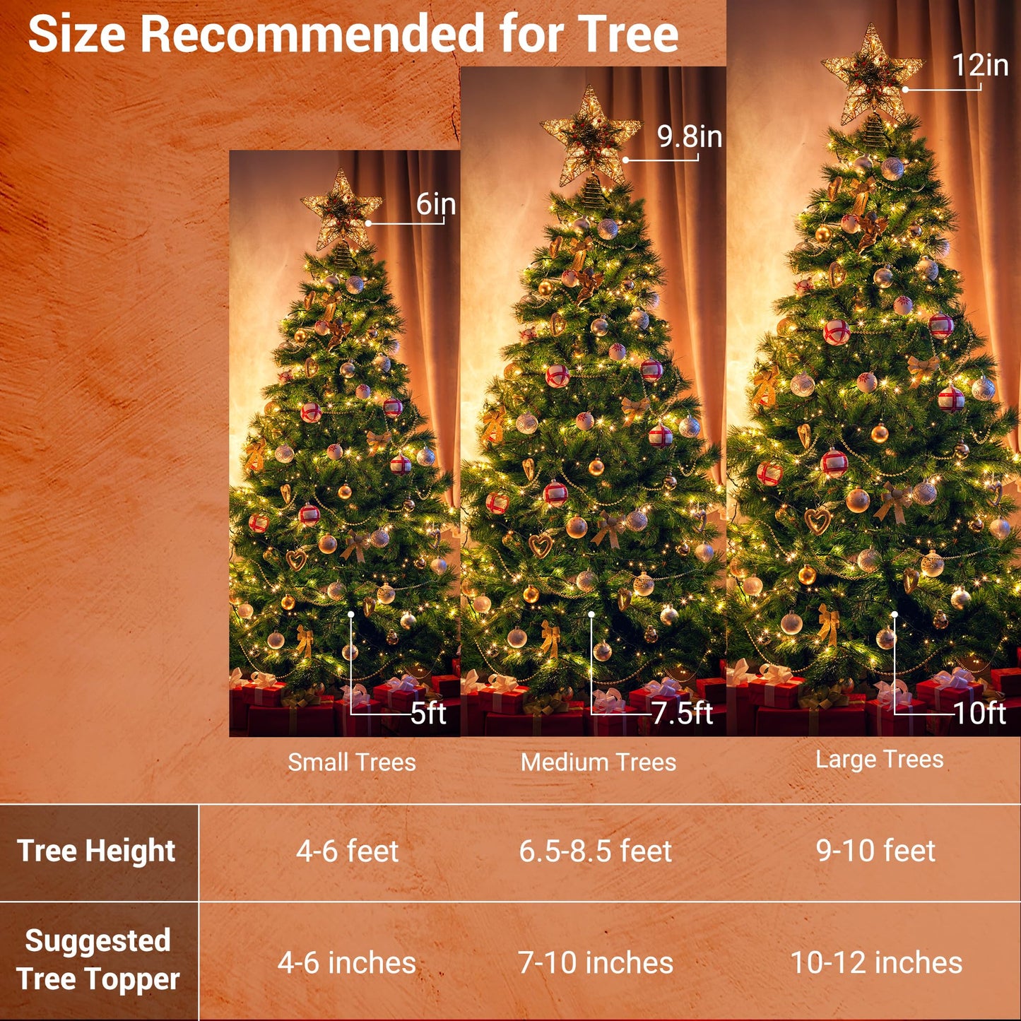 BrizLabs Christmas Tree Topper, 11“ Rattan Star Treetop with 10 Warm Lights, 120V UL Certified Christmas Tree-top Star, Vine Christmas Tree Star Topper for Christmas Indoor Party Home Decor