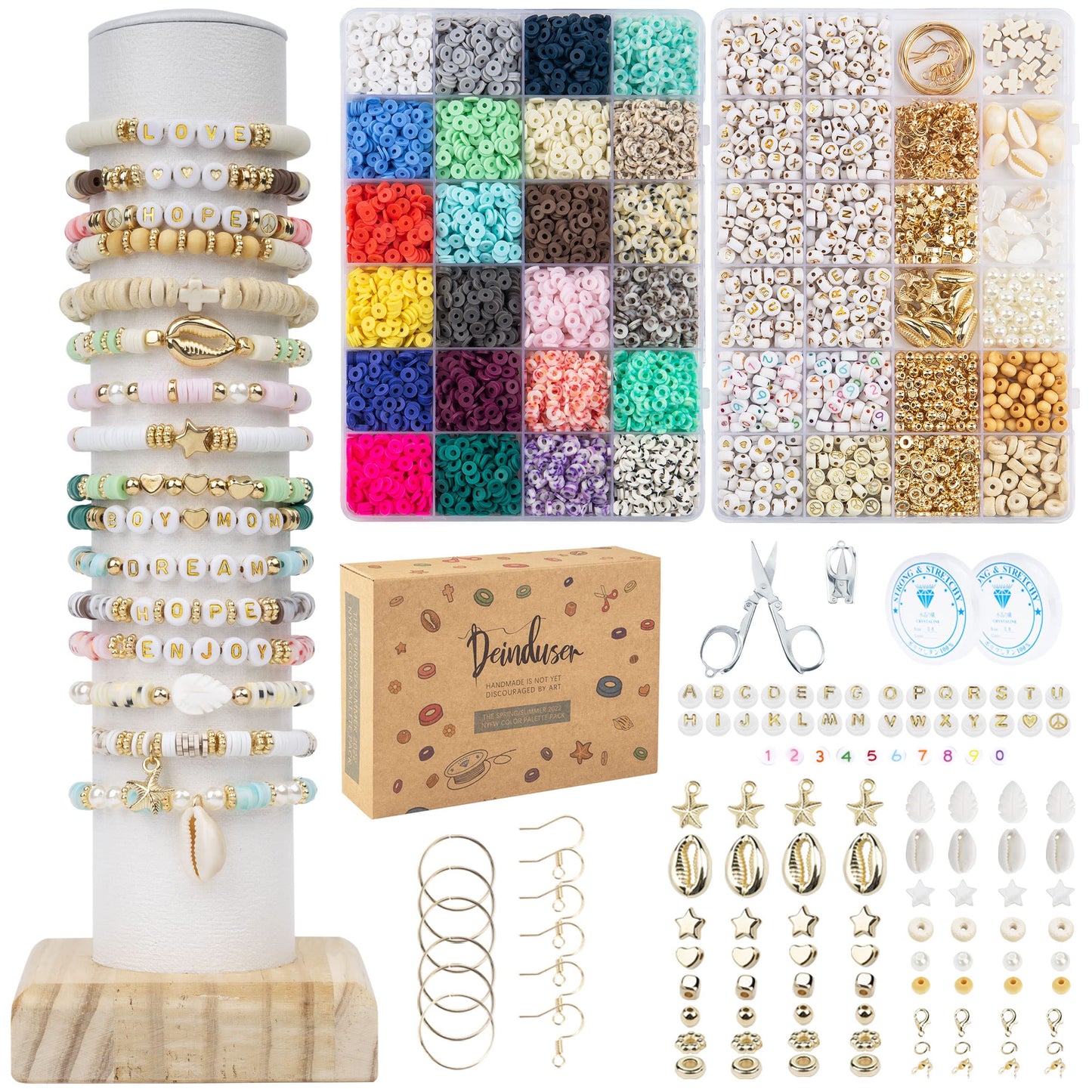 Deinduser Bracelet Making Kit, 7200 Pcs Clay Beads, 24 Colors Polymer Clay Beads for Bracelet Making, Jewelry Making kit with Gift Pack for Adults, Clay Bead Bracelet Kit