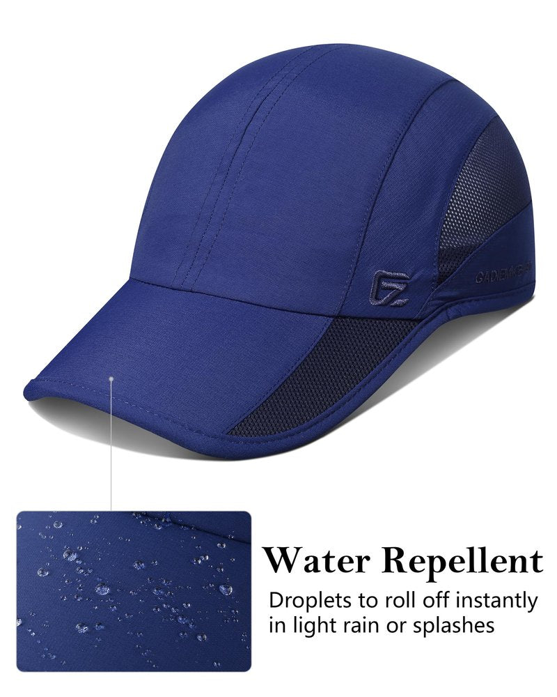 GADIEMKENSD Cooling Running Hat Quick Dry Summer Baseball Cap UPF50+ Sports Sun Caps Breathable Mesh Trucker Dad Hats Unstructured for Golf Tennis Hiking Gym Camp American Blue M/L 7-7 1/2